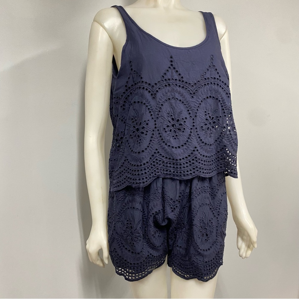 Abercrombie & Fitch Navy Eyelet Sleeveless Romper